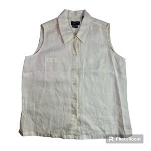 Liz Claiborne Lizsport Women's Large 100% Irish Linen Sleveless Button Up Blouse